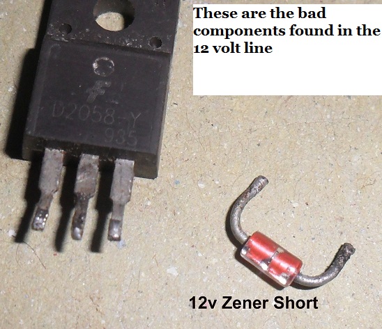 transistor and zener diode shorted