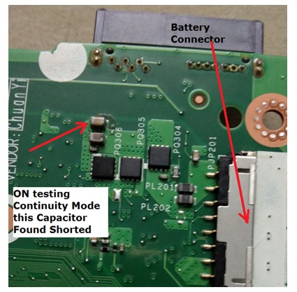 laptop capacitor shorting to ground