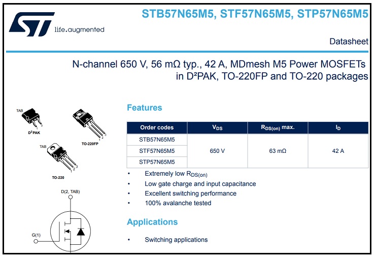 power fet stb57n65m5